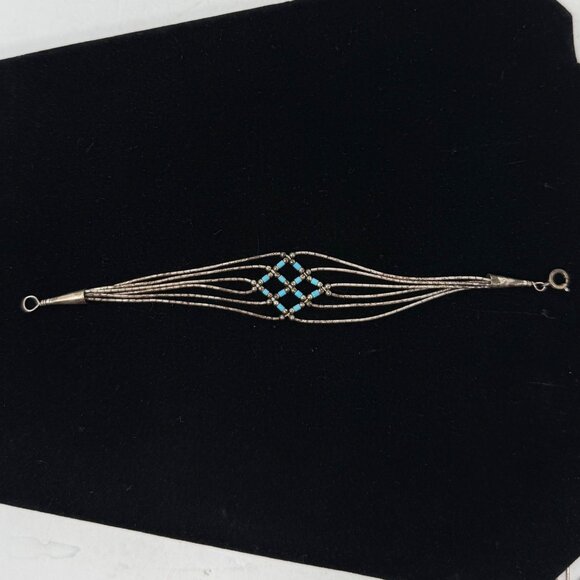 Native American Liquid‎ Silver Turquoise Necklace 3 Pc Jewelry Set 925 Sterling - Picture 12 of 16